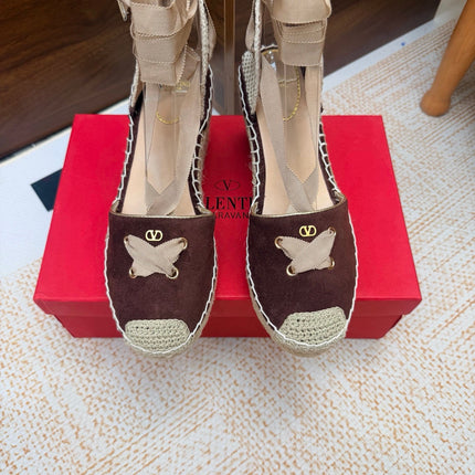 VALENTINO 26S ESPADRILLE WEDGE SANDALS 95 MM IN DARK BROWN SUEDE