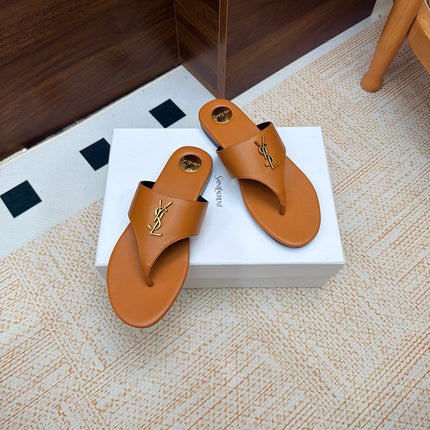 YSL 26S THONG SANDALS IN LIGHT BROWN CALFSKIN