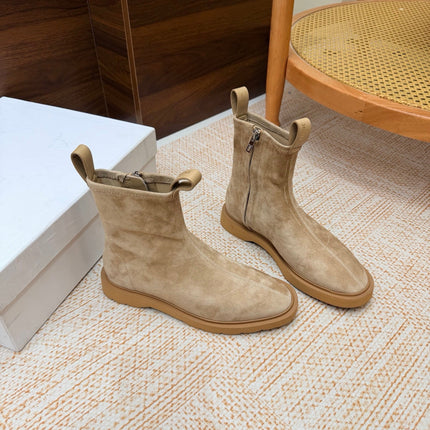 CELINE 26S ANKLE BOOTS IN BEIGE SUEDE WITH PULL TABS
