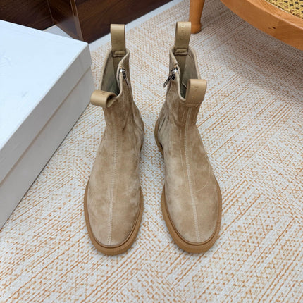 CELINE 26S ANKLE BOOTS IN BEIGE SUEDE WITH PULL TABS