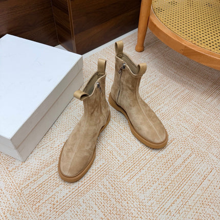 CELINE 26S ANKLE BOOTS IN BEIGE SUEDE WITH PULL TABS