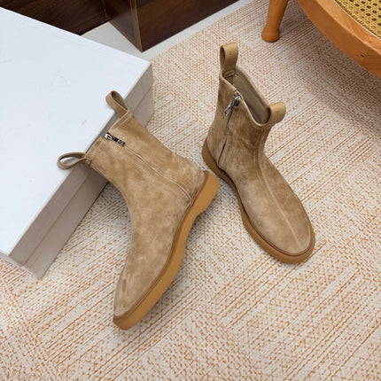 CELINE 26S ANKLE BOOTS IN BEIGE SUEDE WITH PULL TABS