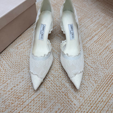 JIMMY CHOO 26S CUTOUT HEELS 65 MM IN WHITE LACE
