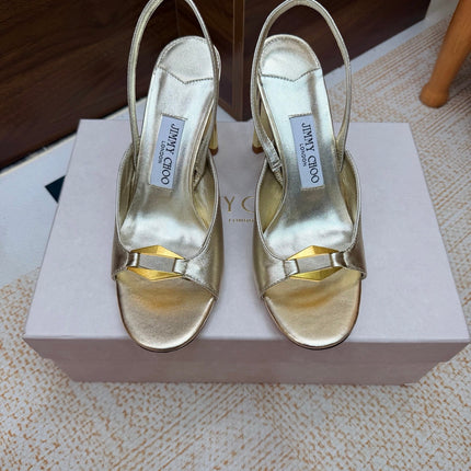 JIMMY CHOO 26S SLINGBACK SANDALS 100 MM IN GOLD CALFSKIN