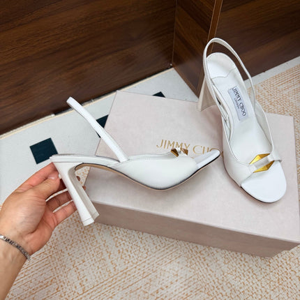 JIMMY CHOO 26S SLINGBACK SANDALS 100 MM IN WHITE CALFSKIN