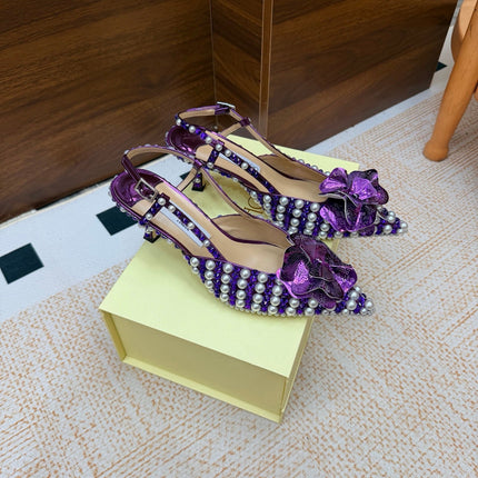 JIMMY CHOO 26S SLINGBACK PUMPS 65 MM IN PURPLE CRYSTAL AND PEARL EMBELLISHED