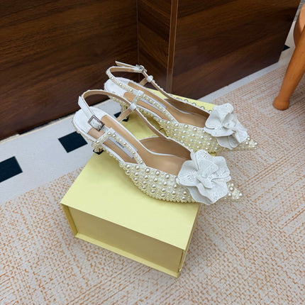 JIMMY CHOO 26S SLINGBACK PUMPS 65 MM IN OFF WHITE PEARL EMBELLISHED