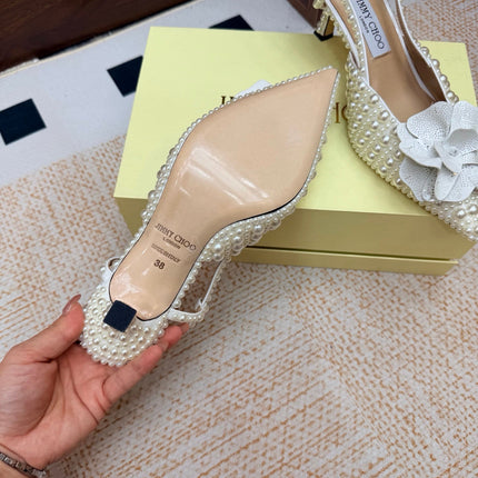 JIMMY CHOO 26S SLINGBACK PUMPS 65 MM IN OFF WHITE PEARL EMBELLISHED