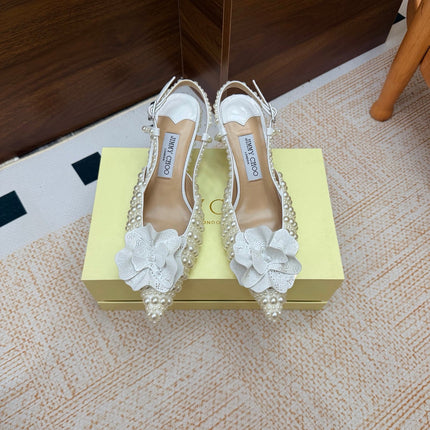 JIMMY CHOO 26S SLINGBACK PUMPS 65 MM IN OFF WHITE PEARL EMBELLISHED
