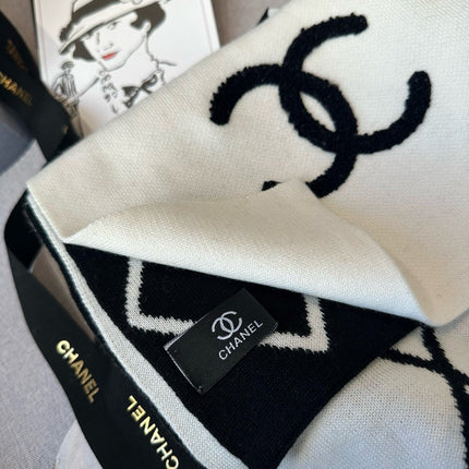 SCARF 180 CM IN BLACK MIX WHITE CASHMERE 401971