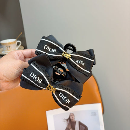 DIOR 26S BOW HAIR CLIP IN BLACK RIBBON 500511
