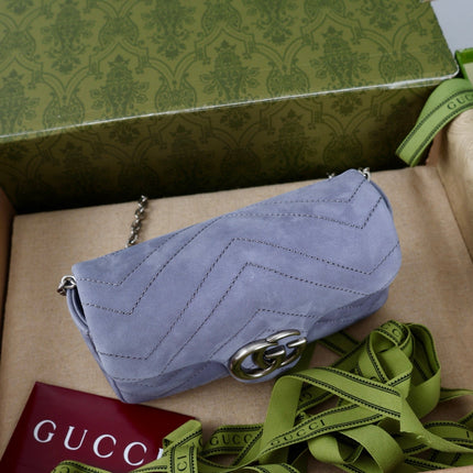 GUCCI 26S GG MARMONT MINI SHOULDER BAG 16 IN LIGHT GREY SUEDE