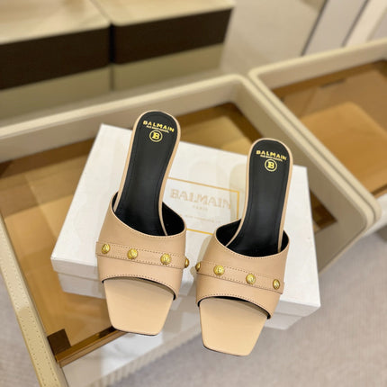 BALMAIN 26S HEELED SANDALS 70 MM IN BEIGE CALFSKIN