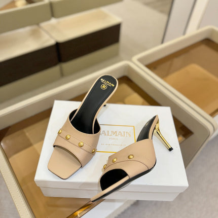 BALMAIN 26S HEELED SANDALS 70 MM IN BEIGE CALFSKIN