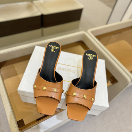 BALMAIN 26S HEELED SANDALS 70 MM IN BROWN CALFSKIN