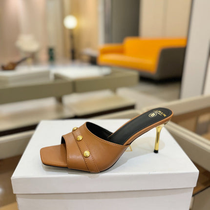 BALMAIN 26S HEELED SANDALS 70 MM IN BROWN CALFSKIN