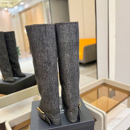 BALMAIN 26S KNEE-HIGH BOOTS 100 MM IN DARK GREY FABRIC