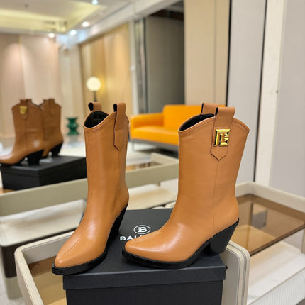 BALMAIN 26S COWBOY ANKLE BOOTS 65 MM IN BROWN CALFSKIN