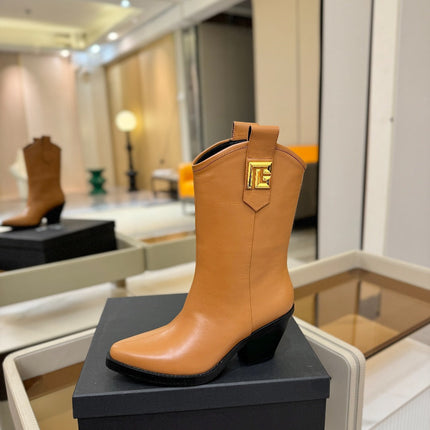 BALMAIN 26S COWBOY ANKLE BOOTS 65 MM IN BROWN CALFSKIN