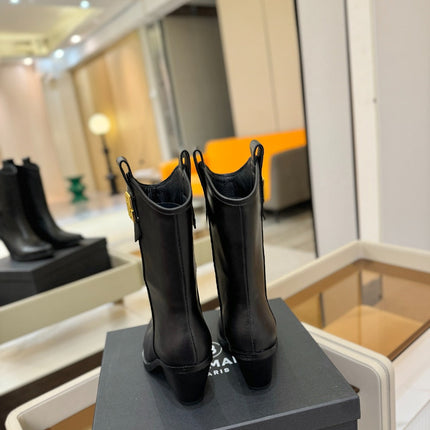 BALMAIN 26S COWBOY ANKLE BOOTS 65 MM IN BLACK CALFSKIN