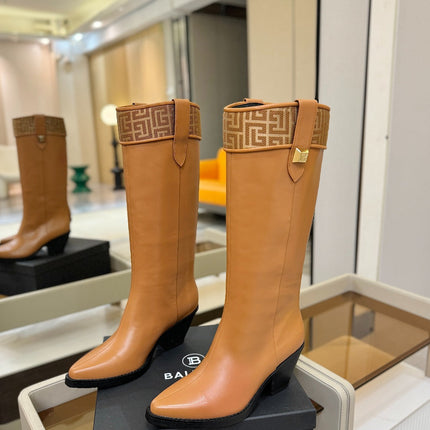 BALMAIN 26S HIGH BOOTS 65 MM IN BROWN CALFSKIN