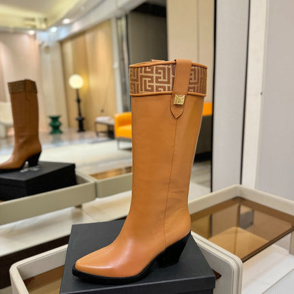 BALMAIN 26S HIGH BOOTS 65 MM IN BROWN CALFSKIN