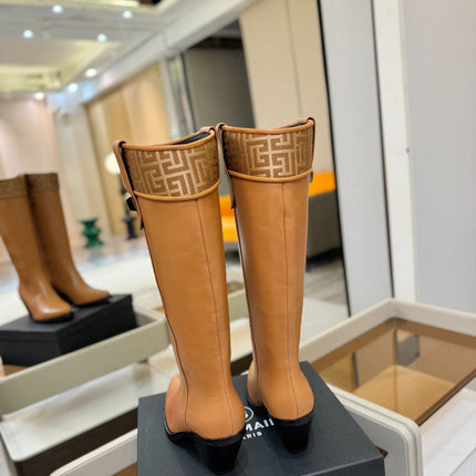 BALMAIN 26S HIGH BOOTS 65 MM IN BROWN CALFSKIN