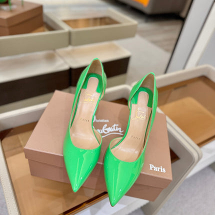 CHRISTIAN LOUBOUTIN 26S POINTED-TOE PUMPS 65 MM IN GREEN PATENT CALFSKIN