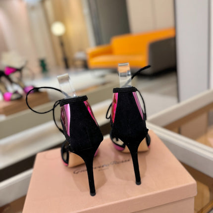 GIANVITO ROSSI 26S HEELS 105 MM IN BLACK SUEDE AND METALLIC PINK CALFSKIN
