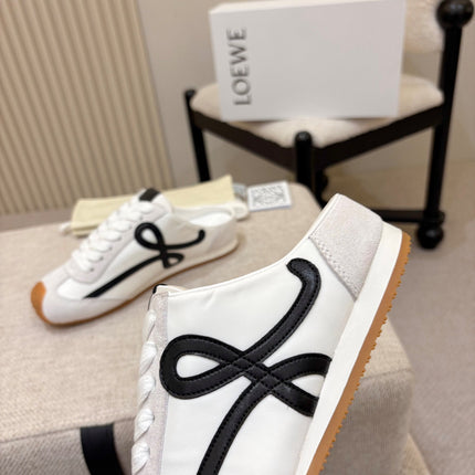 LOEWE 26S MULE SNEAKERS IN WHITE BLACK SUEDE AND NYLON