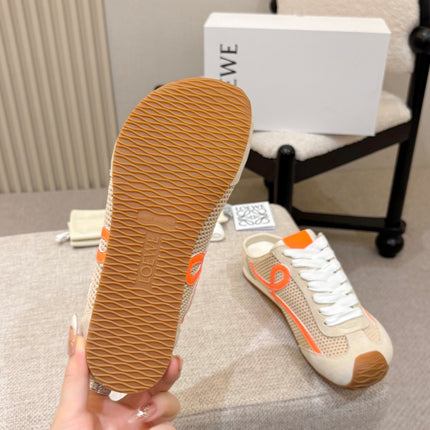 LOEWE 26S MULE SNEAKERS IN BEIGE ORANGE SUEDE AND MESH