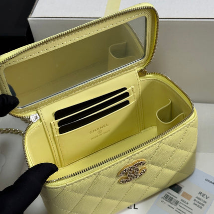 VANITY CASE 17 CRYSTAL STUDDED LOGO IN YELLOW CALFSKIN GOLD HARDWARE