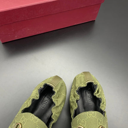 GUCCI 26S LOAFERS IN MOSS GREEN CANVAS