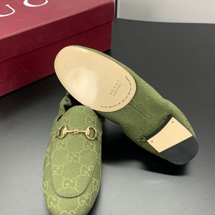 GUCCI 26S LOAFERS IN MOSS GREEN CANVAS