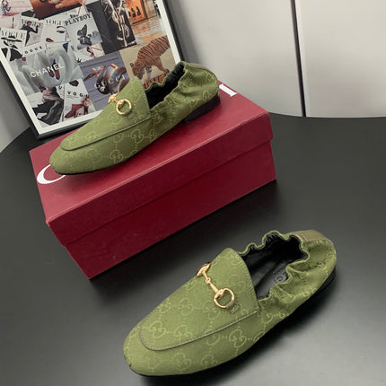 GUCCI 26S LOAFERS IN MOSS GREEN CANVAS