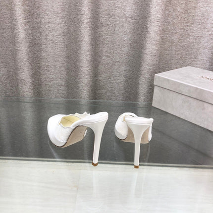 JIMMY CHOO 26S OPEN TOE HEEL MULES 100 MM IN OFF WHITE LACE MIX SATIN