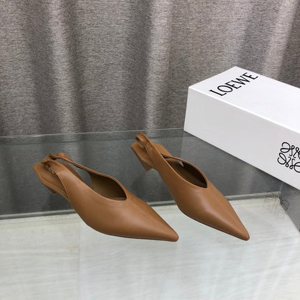 LOEWE 26S POINTED TOE SLINGBACK PUMPS 45MM IN TAN BROWN CALFSKIN