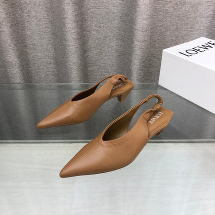 LOEWE 26S POINTED TOE SLINGBACK PUMPS 45MM IN TAN BROWN CALFSKIN