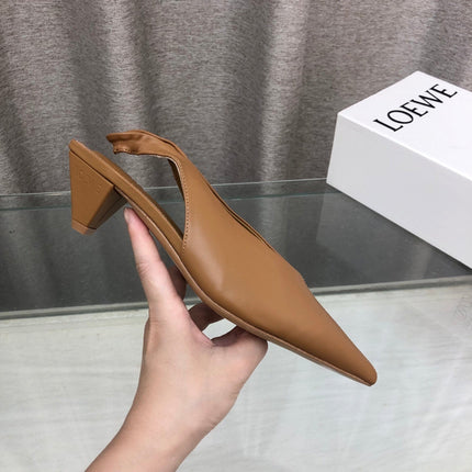 LOEWE 26S POINTED TOE SLINGBACK PUMPS 45MM IN TAN BROWN CALFSKIN