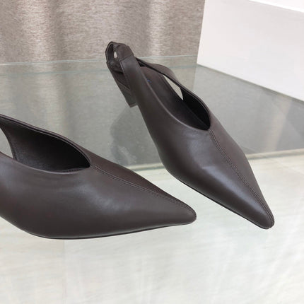 LOEWE 26S POINTED TOE SLINGBACK PUMPS 45MM IN DARK BROWN CALFSKIN