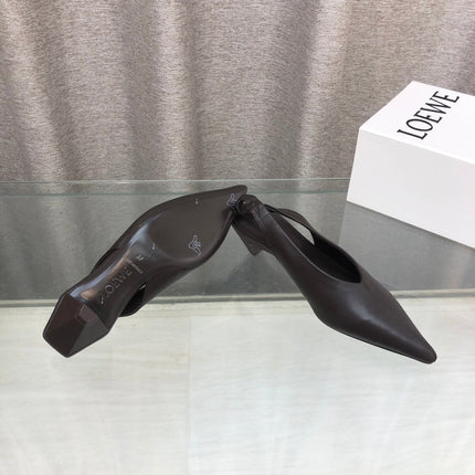 LOEWE 26S POINTED TOE SLINGBACK PUMPS 45MM IN DARK BROWN CALFSKIN