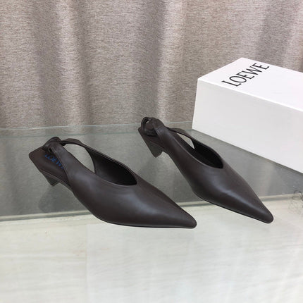 LOEWE 26S POINTED TOE SLINGBACK PUMPS 45MM IN DARK BROWN CALFSKIN