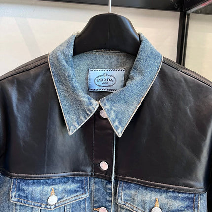 PRADA 25ST LEATHER JACKET WITH DENIM PATCHWORK 321