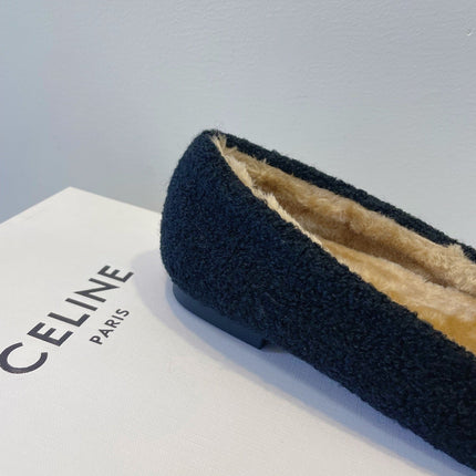 CELINE 26S FLAT SHOES IN BLACK WOOL