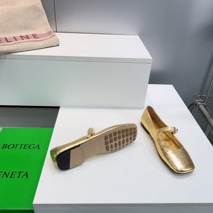 BOTTEGA VENETA 26S SQUARE-TOE MARY JANES IN GOLD LAMBSKIN