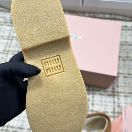 MIUMIU 26S SLIP-ON BOOTIES IN CAMEL BROWN SUEDE WITH SHEARLING