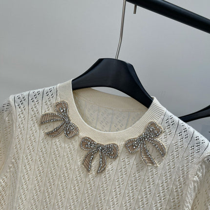 VALENTINO SHORT SLEEVE TOP WITH SEQUIN BOW 273160