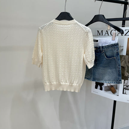 VALENTINO SHORT SLEEVE TOP WITH SEQUIN BOW 273160