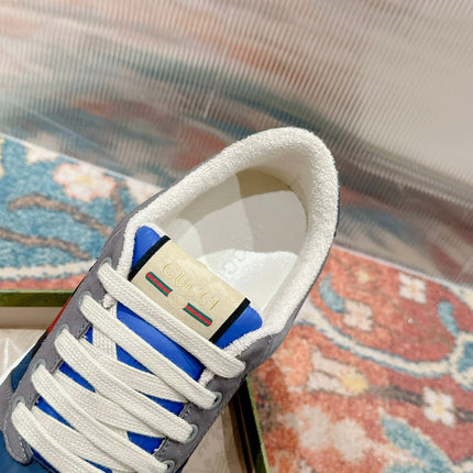 GUCCI 26S SCREENER SNEAKER IN GREY AND BLUE LEATHER