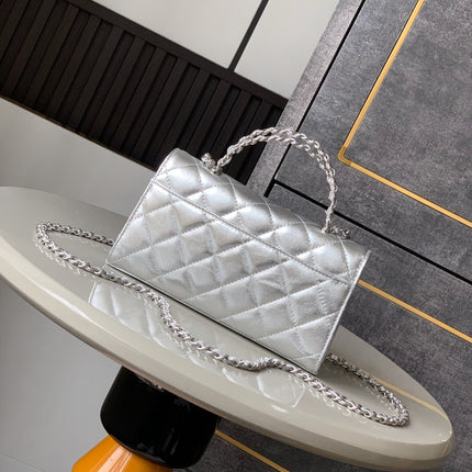 CHANEL 25S KELLY BAG 18 IN SILVER METALLIC LAMBSKIN WITH SILVER HARDWARE STYLE 3
